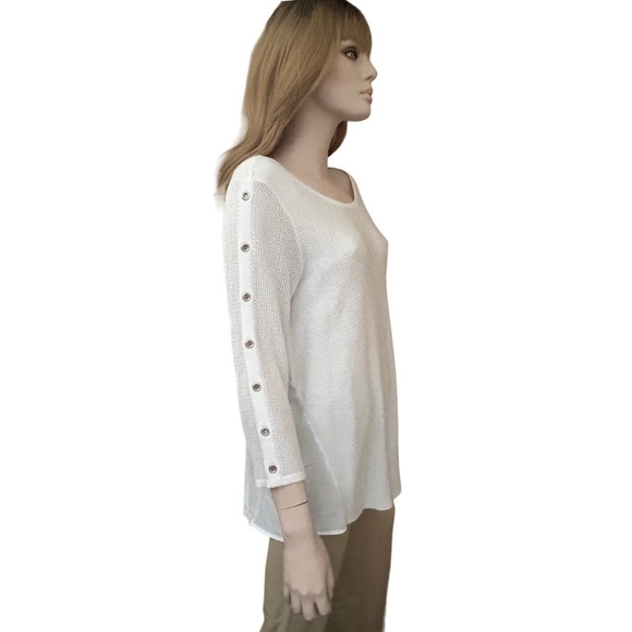 Tribal Sweater Pullover Top Grommets Hi Low Rounded Hemline Cotton Viscose Rayon - Picture 6 of 13